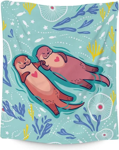 Vista 12 de Manta de regalo de nutria, 30 x 40 pulgadas, bonita manta para adultos y niños, mantas de felpa suave verde para sofá y viajes
