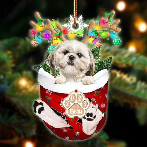 Vista 90 de NAZENTI Adorno Navideño de Bolsillo Personalizado de Affenpinscher en la Nieve, Adorno de Forma Acrílica de Perro, Adorno de Navidad 2023, Adorno