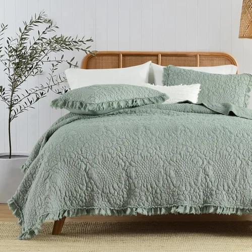 Vista 20 de HORIMOTE HOME Edredón beige con volantes, tamaño individual, microfibra lavada a la piedra, ligera, arrugada, rústica, desgastada, elegante, 2