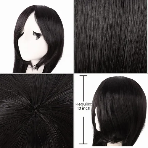 Vista 4 de MapofBeauty - Peluca para anime de 40 pulgadas y 100 cm con flequillo oblicuo, peluca larga y lisa para fiesta de cosplay (negro)