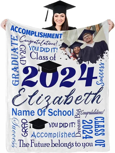 Vista 10 de D-Story Manta de franela personalizada para mujer, regalos de graduados, regalo de graduación de secundaria, regalos de graduación personalizados