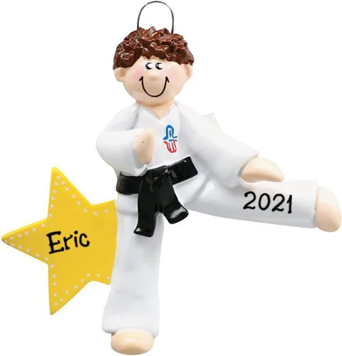Vista 2 de Karate personalizado Aikido Judo Jiu-Jitsu Adorno de árbol de Navidad para niño y hombre de Taekwondo 2023 - Regalo de adorno deportivo