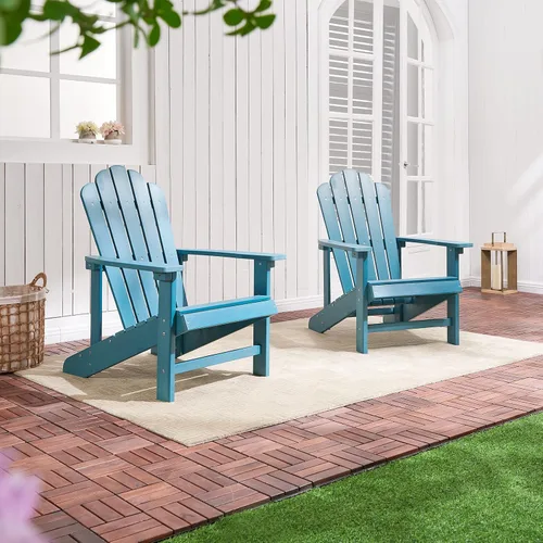 Vista 5 de Silla Adirondack, silla de patio exterior HDPE para todo tipo de clima Azul lago