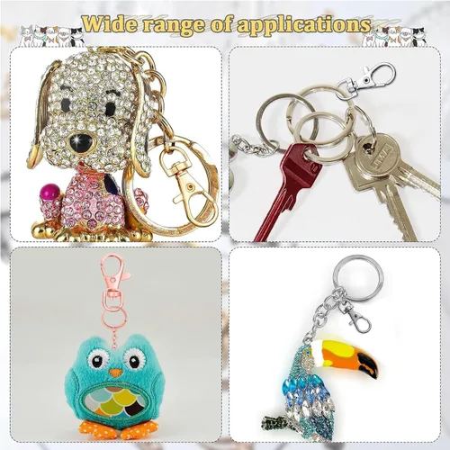 Vista 5 de 100 ganchos a presión con cordón y llaveros con cadena y anillos de salto para llavero, accesorios de manualidades de joyería