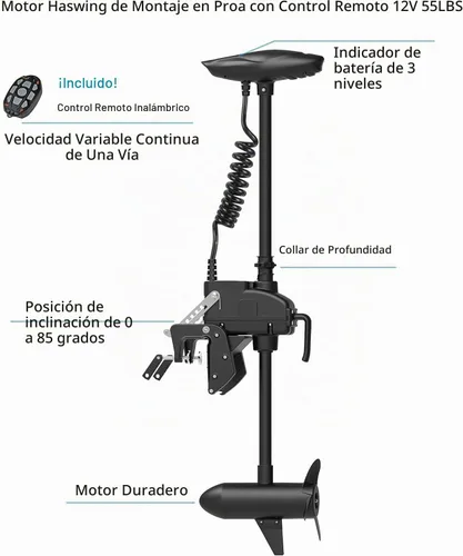 Vista 2 de AQUOS Haswing Cayman T 12V 55LBS 39 pulgadas Motor eléctrico de pesca con control remoto de 2.4 G y control de pie inalámbrico para lancha de pesca