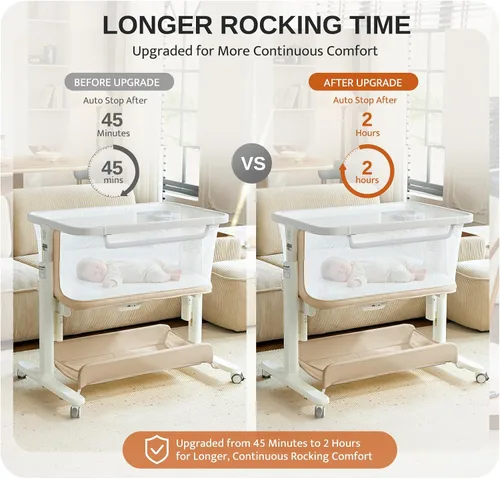 Vista 6 de Moisés de malla para bebé de 0 a 6 meses, moisés mecedor eléctrico con 3 velocidades de balanceo y 8 música, color beige