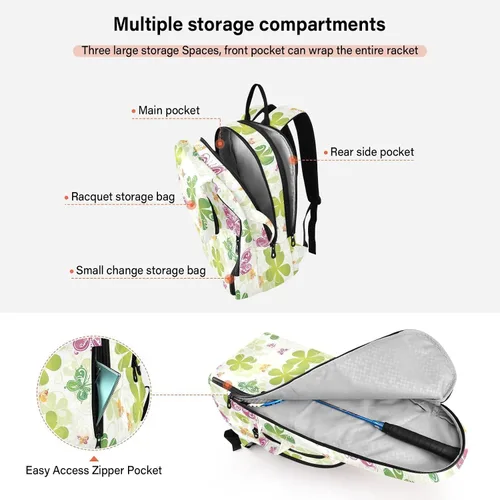 Vista 5 de Sporting Goods Tennis Bag Waterproof St Green Boho Butterfly Sport Pickleball Badminton Bag for Women, Men, Teenagers bolso para raqueta
