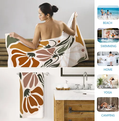 Vista 4 de Toalla de playa abstracta bohemia floral, toallas de playa vintage bohemias, regalos para mujeres, hombres y adultos, toallas de baño retro bohemias