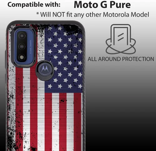 Vista 2 de CasesOnDeck - Funda híbrida compatible con Motorola Moto G Pure/Moto G-Pure [Armadura cepillada] Funda protectora delgada contra golpes