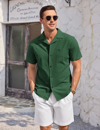 Vista 4 de COOFANDY Men's Short Sleeve Casual Shirt Summer Button Down Shirt Travel Vacation Shirt