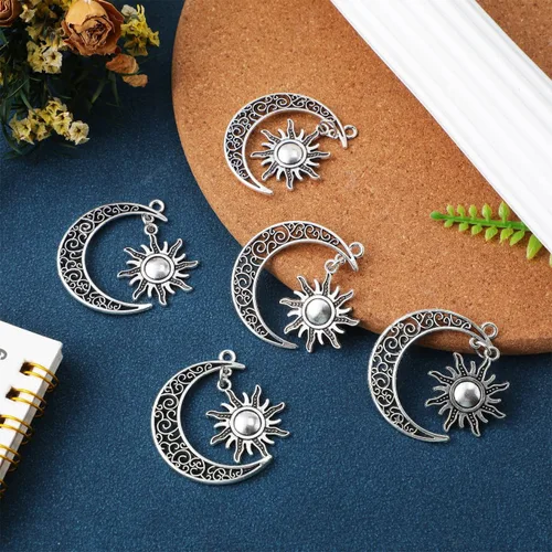 Vista 5 de SEWACC 10 dijes de luna y sol, suministros de fabricación de joyas para pulseras, collares, manualidades