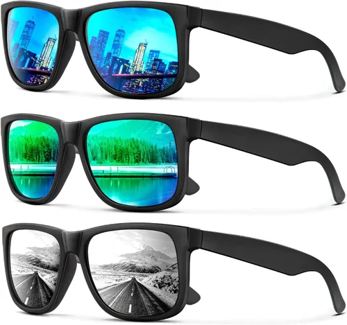 Vista 43 de KALIYADI Sunglasses Men Polarized Sun glasses for Mens Womens Classic Matte Black Frame UV Protection 3pack negro + negro + amarillo + amarillo