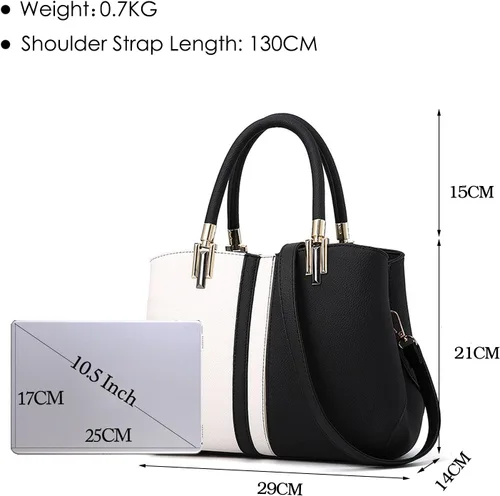 Vista 6 de Bolsos elegantes de las mujeres bolsos de hombro bolso de mano impermeable de cuero de la PU, Negro