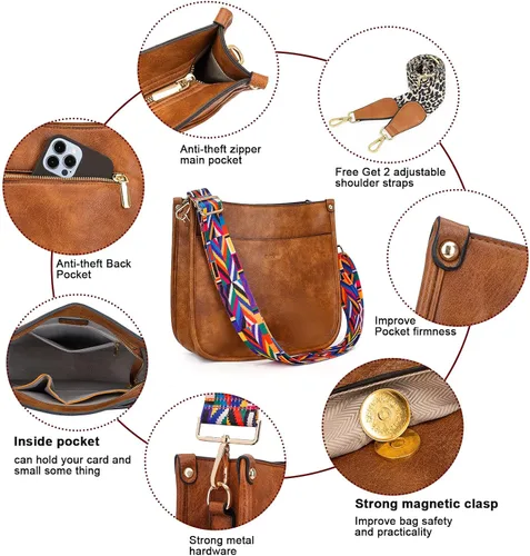 Vista 6 de HKCLUF Bolso cruzado para mujer, 2 piezasjuego de cartera de cuero con 2 correas ajustables para guitarra