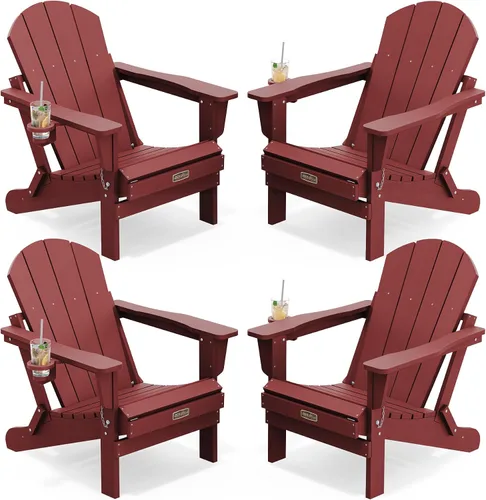 Vista 45 de SERWALL Silla Adirondack plegable para exteriores, silla de patio con portavasos - Ejército