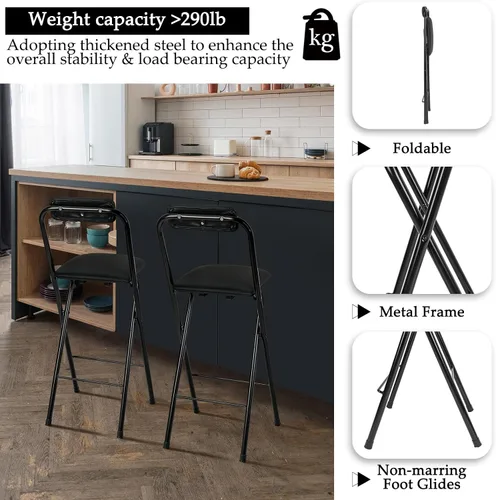 Vista 5 de Thyle 1 pieza de taburete de bar plegable con respaldo, taburete alto plegable portátil, silla de bar plegable de altura de encimera, asiento