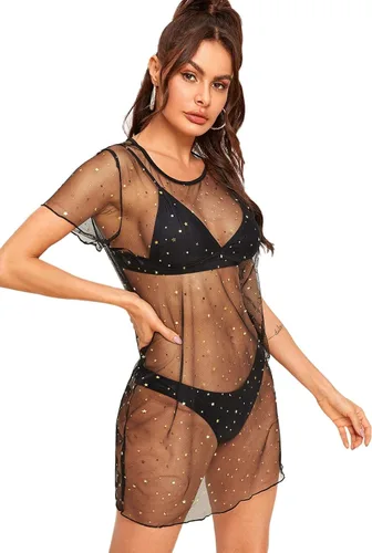 Vista 4 de MakeMeChic Vestido de malla transparente para traje de baño para mujer