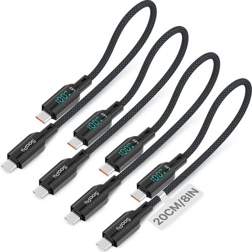 Vista 10 de SOOPII 6-Pack Short USB C to USB C Cable 240W with Built-in Snap Clip