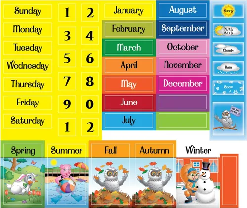 Vista 2 de ZazzyKid Calendario magnético y tabla meteorológica para niños, calendario diario preescolar de aprendizaje para días de la semana, meses, clima
