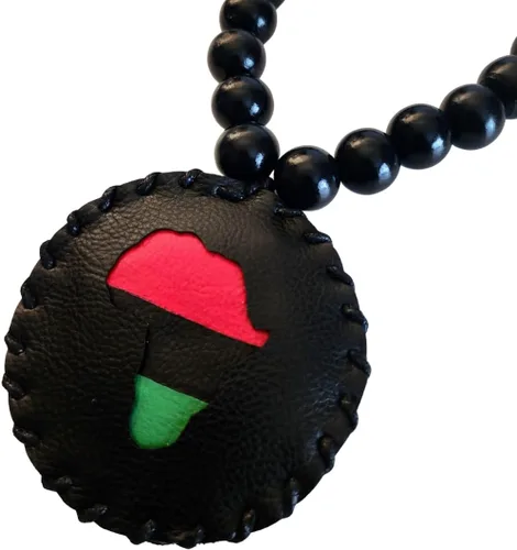 Vista 3 de Brownskin Things Africa Medallion Necklace, Faux Leather 90’s Africa Medallion, Beaded Necklace, Old School Hip Hop Accessories, RGB Flag, Handmade