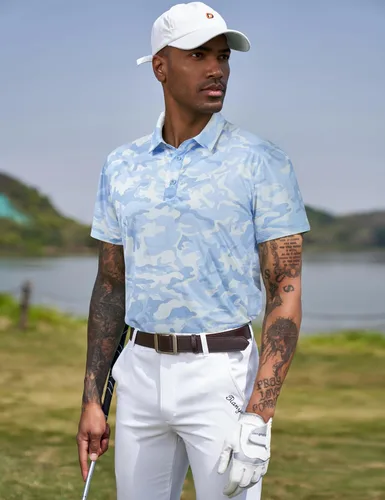 Vista 117 de TAPULCO Camisetas tipo polo de secado rápido para hombre, diseño de camuflaje, atléticas, ligeras, transpirables, casuales, para golf