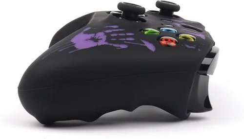 Vista 5 de RALAN Laser Purple Handprint Design Controller Skin with 4 Thumb Grips for Xbox One, Anti-Slip Silicone Controller Cover Protector Case Compatible