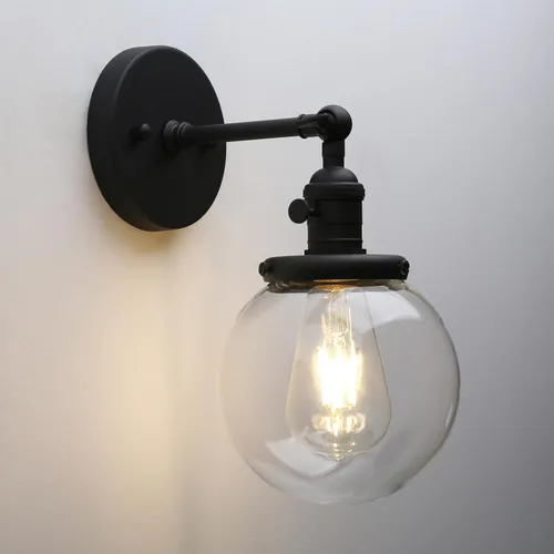 Vista 12 de Pathson Aplique de pared industrial con cable con vidrio de globo transparente, interruptor de encendido y apagado, lámpara de pared vintage