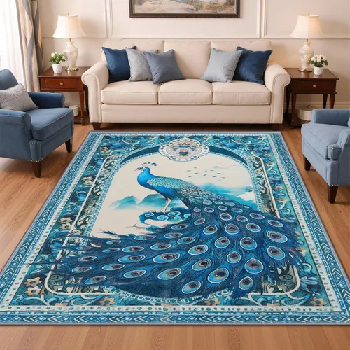 Vista 114 de Alfombra abstracta de 3 x 5 para sala de estar, dormitorio, entrada, color azul