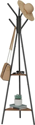 Vista 10 de VASAGLE - Perchero independiente con 4 estantes Perchero para ropa, sombrero, bolsa, estilo básico moderno, gris carbón, colección BARNET