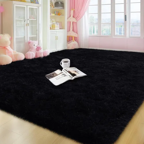 Vista 41 de qulint Alfombra negra para dormitorio, alfombra de área pequeña de 2 x 3 pies para habitación de niños, alfombra suave y mullida para sala de estar