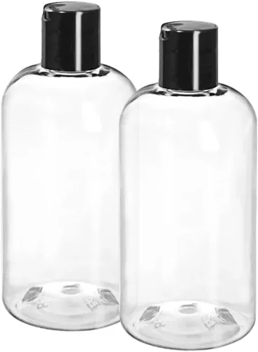 Vista 2 de ljdeals Botellas vacías de plástico transparente de 8 onzas con tapas de disco negras, recipientes recargables exprimibles para champú, lociones