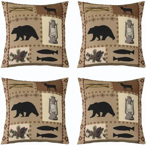 Vista 3 de Paquete de 2 fundas de almohada decorativas con diseño de oso, suave, rústica, con alce salvaje del oeste, para sofá, dormitorio, sala de estar