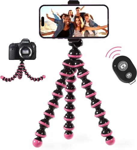 Vista 8 de TALK WORKS Trípode flexible para iPhone, Android, cámara, patas flexibles, soporte ajustable con mini control remoto inalámbrico para selfies