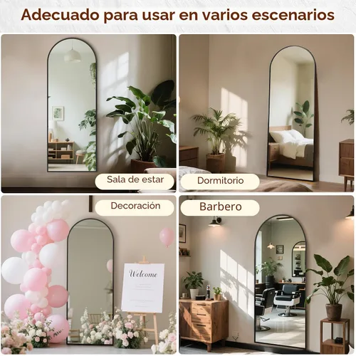 Vista 5 de Espejo de 56 x 21 pulgadas, de arco, de longitud completa, espejo de cuerpo completo con marco de aluminio, para colocar de pie, inclinado o Negro