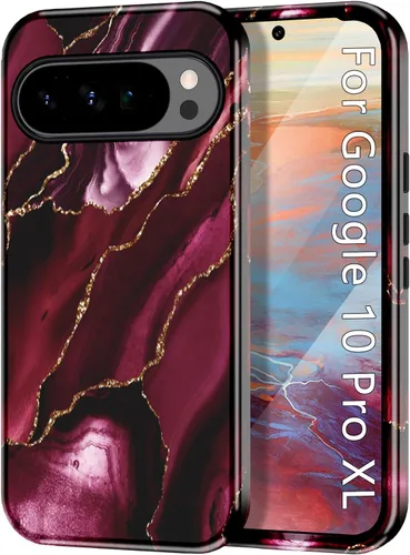 Vista 43 de Btscase Funda para Google Pixel 9 Pro 2024 [grado militar a prueba de golpes] elegante patrón de mármol delgado protector 3 capas de policarbonato