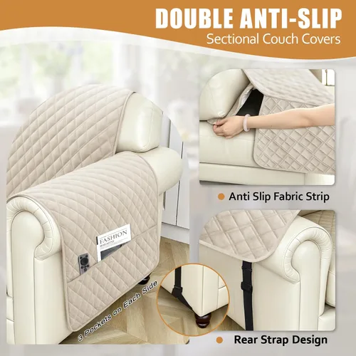 Vista 4 de Arfntevss Fundas impermeables para sofá modular en forma de L, lavable, de terciopelo, para sofá seccional, antideslizante, fundas de esquina