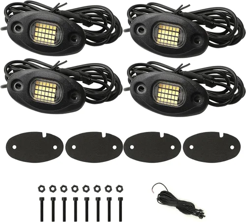 Vista 6 de SUNPIE 4 cápsulas de luces blancas de roca – carcasa de aluminio, conexión rápida, 24 chips de alta potencia, cables de extensión de 4 M, 6000 K