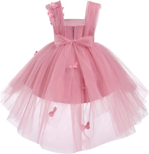 Vista 2 de Vestido tutú de tul para niña pequeña, vestido de mariposa y flores para niña, trajes formales de cumpleaños, vestidos de pastel