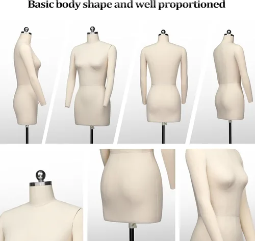 Vista 5 de Bonnlo Maniquí de costura femenino, talla 6, forma de vestido profesional para exhibición y diseño de sastre, torso ajustable en altura con base