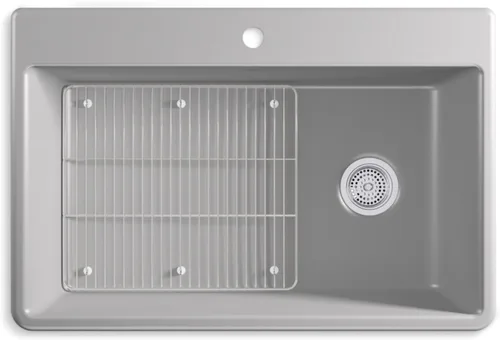Vista 13 de KOHLER 28003-1-CM1 Kennon® - Fregadero de cocina de 25 pulgadas de montaje superior o inferior, incluye estante para fregadero, color negro mate