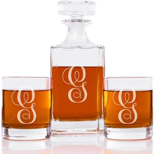 Vista 11 de Abby Smith Juego de decantador de whisky con inicial de estilo lujoso y vasos de rocas, letra A
