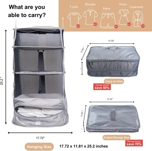 Vista 4 de Organizadores de equipaje colgantes para maleta, cubos de embalaje plegables con estantes hechos para viajar fácilmente, gran sistema
