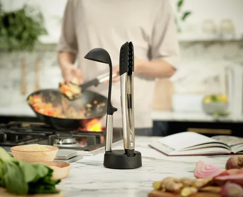 Vista 3 de Joseph Joseph Elevate Fusion - Utensilios de cocina de silicona de 3 piezas, soporte compacto, sin BPA, resistente al calor, juego de utensilios
