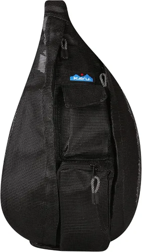 Vista 5 de KAVU Bolsa de cuerda de playa de malla Crossbody Sling Mochila - Negro, Negro -, Bolsa de cuerda de playa