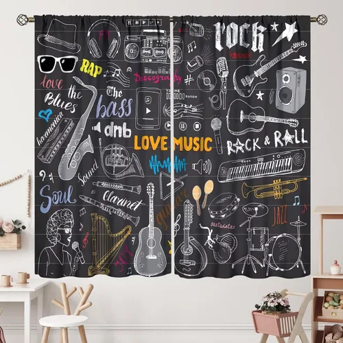 Vista 43 de Cortinas de jazz para mujer americana, estilo grunge, estilo grunge, con bolsillo para barra, para dormitorio, sala de estar, decoración