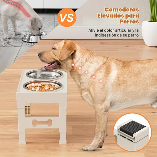 Vista 4 de LAKIPETN Tazones elevados para perros con 2 cuencos de acero inoxidable, soporte elevado para comida para perros, 5 alturas ajustables
