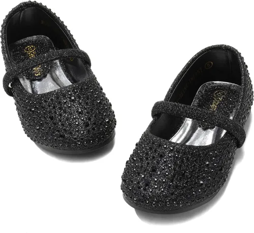 Vista 8 de DREAM PAIRS Mary Jane Zapatos de vestir para niñas pequeñas, zapatos planos de ballet para niña de las flores con diamantes de imitación, zapatos