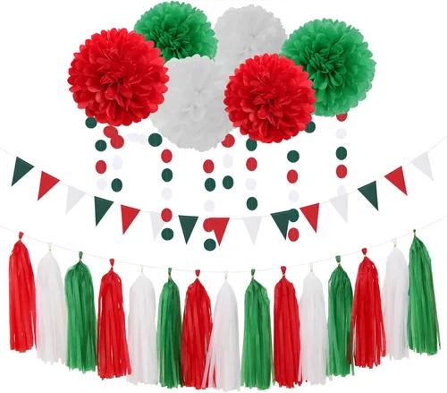 Vista 20 de Decoraciones de fiesta de fútbol negro verde plateado - 30 piezas de serpentinas de graduación de fútbol, pompones de papel de seda, guirnalda