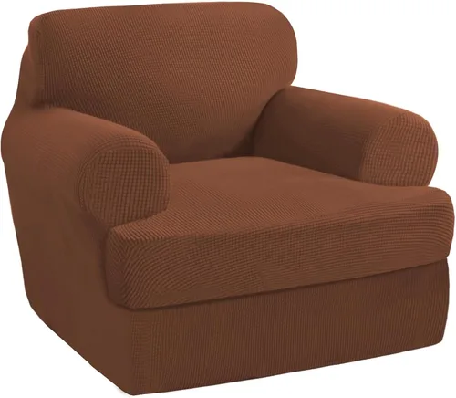 Vista 42 de PrinceDeco Fundas elásticas para sillón de 2 piezas, fundas de sofá para sillas con cojines en forma de T, fundas suaves para muebles con 1 funda