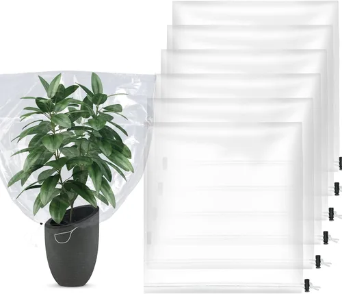 Vista 9 de ANPHSIN 6 Piezas Cubierta de Plantas de Invierno Protección contra Congelación - 24" x 32" Bolsas de Plástico para Heladas de Plantas con Cordón